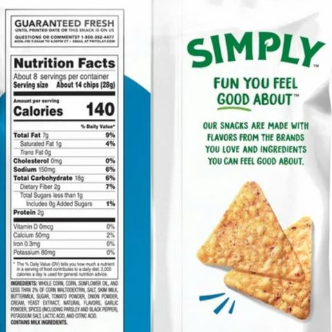 Doritos Simply Tortilla Chips Zesty Cool Ranch Flavored 7.5 oz