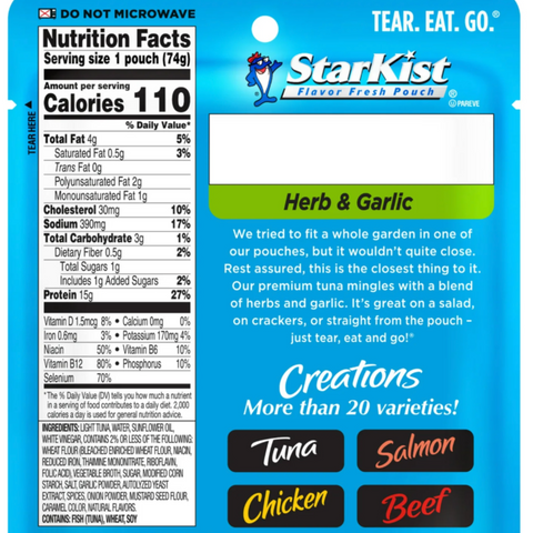 Starkist Tuna Creations Pouch, Herb & Garlic, 2.6 oz