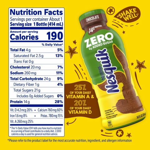 Nesquik Chocolate Milk, Zero Added Sugar, 14 fl oz