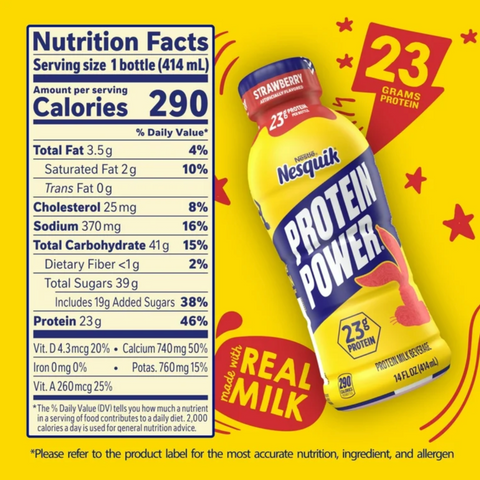 Nesquik Protein Power, Strawberry Protein Milk Beverage, 14 fl oz
