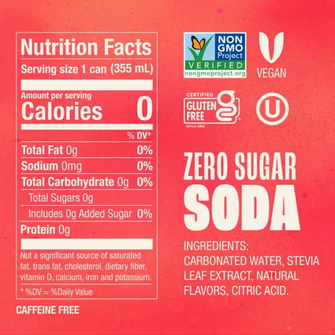 Zevia Zero Calorie, Caffeine Free Strawberry Lemon Burst Soda Pop, 12 fl oz, 8 Count