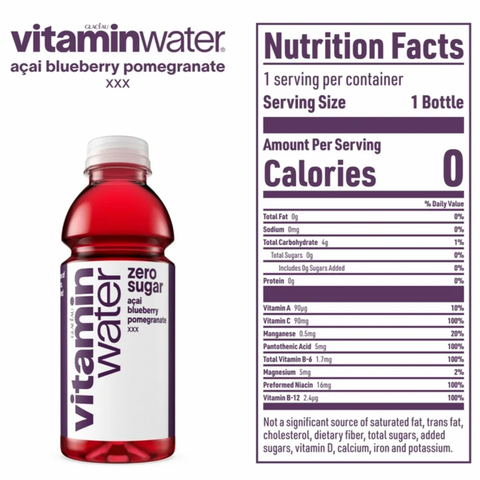 Vitaminwater Zero XXX, Açai-Blueberry-Pomegranate, 16.9 fl oz, 6 Ct