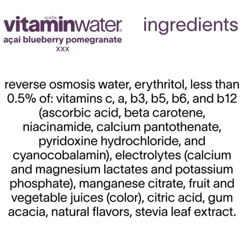 Vitaminwater Zero XXX, Açai-Blueberry-Pomegranate, 16.9 fl oz, 6 Ct