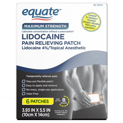 Equate Lidocaine Pain Relieving Patch 4% Lidocaine, 6 Count
