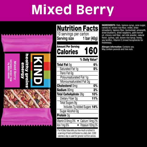 KIND, Gluten Free Mixed Berry, Healthy Grains Energy Bars, 10 Count