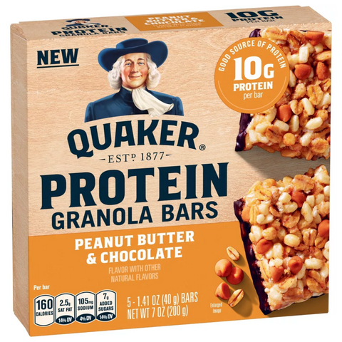 Quaker Peanut Butter & Chocolate Chewy Protein Granola Bars, 7oz, 5 Count