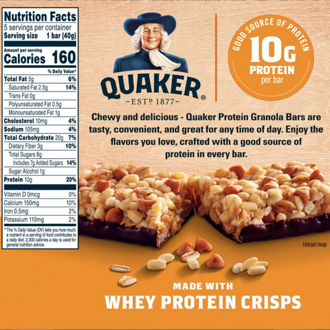 Quaker Peanut Butter & Chocolate Chewy Protein Granola Bars, 7oz, 5 Count