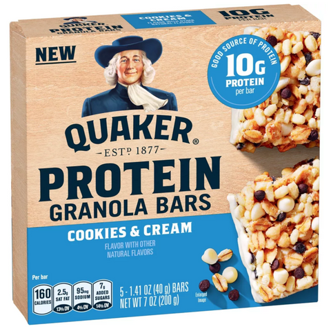 Quaker Cookies & Cream Chewy Protein Granola Bars, 7oz, 5 Count