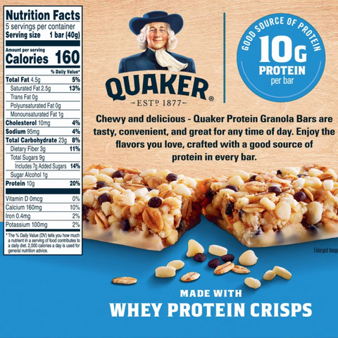 Quaker Cookies & Cream Chewy Protein Granola Bars, 7oz, 5 Count