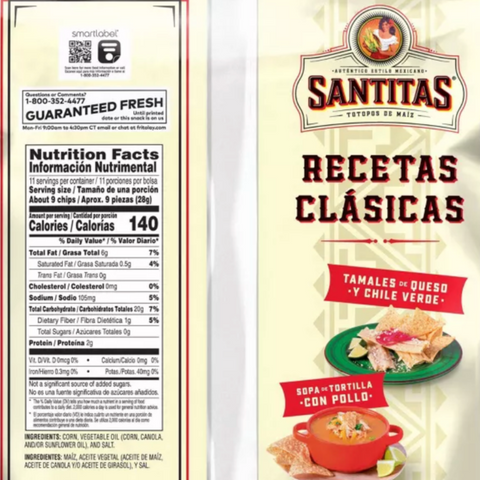 Santitas White Corn Tortilla Chips Snack Chips, 11 oz