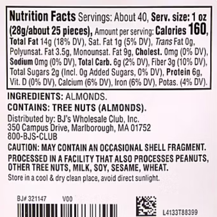 Wellsley Farms Whole Almonds, 40 oz.
