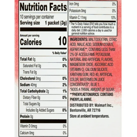 Great Value Sugar-Free Strawberry Watermelon Powdered Drink Mix, 0.11 oz, 10 Count