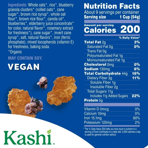Kashi Breakfast Cereal, Organic, Whole Grain, Blueberry Clusters, 17.2oz