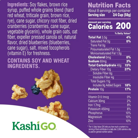 Kashi GO Protein Cereal, 10g Protein, 10g Fiber, Mixed Berry Crunch, 17.7oz