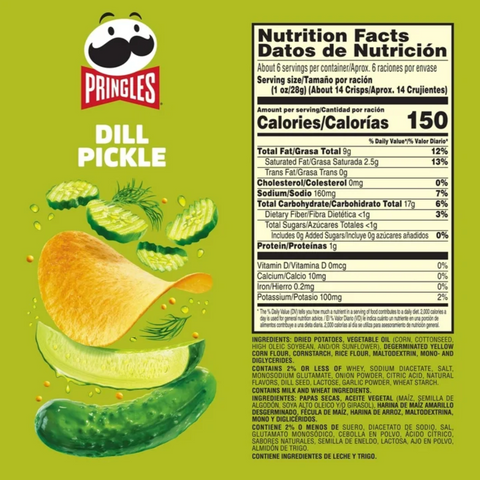 Pringles Dill Pickle Potato Crisps Chips, 5.5 oz