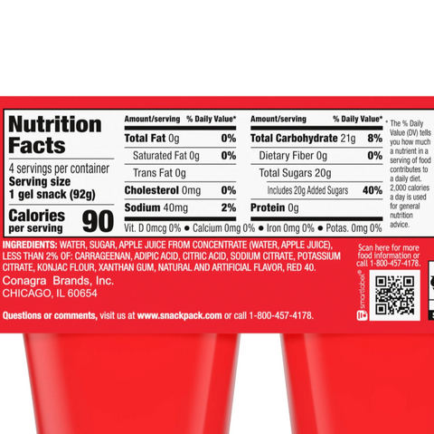 Snack Pack Strawberry Flavored Juicy Gels, 3.25 oz Snack Cups, 4 Count