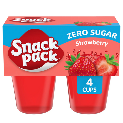 Snack Pack Zero Sugar Strawberry Flavored Juicy Gels, 3.25 oz Snack Cups, 4 Count