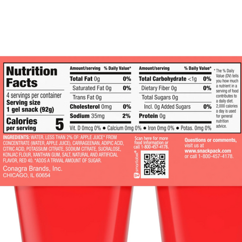Snack Pack Zero Sugar Strawberry Flavored Juicy Gels, 3.25 oz Snack Cups, 4 Count