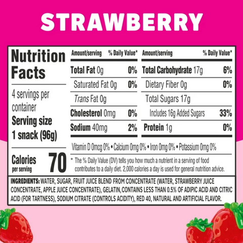 Jell-O Original Strawberry Jello Cups Gelatin Snack, 4 Count