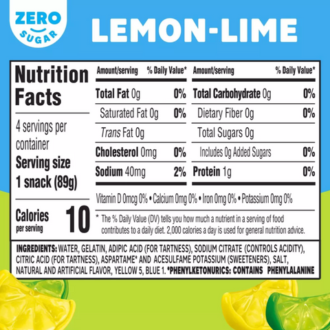 Jell-O Lemon-Lime Sugar Free Jello Cups Gelatin Snack, 4 Count
