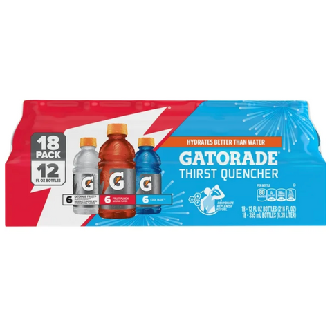 Gatorade Sports Drink, Fruit Punch/Glacier Cherry/Cool Blue Variety Pack, 12 fl oz, 18 Count