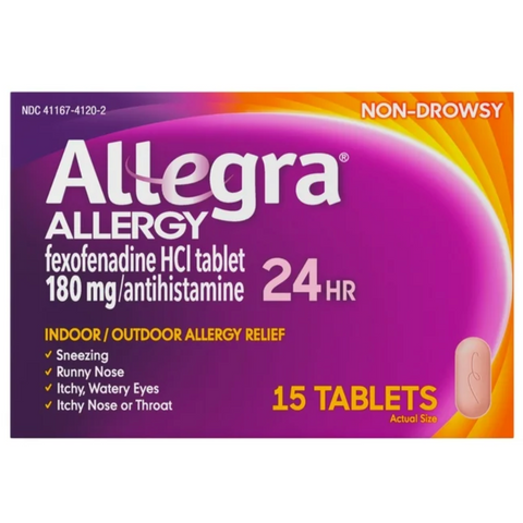 Allegra Adult 24-Hour Allergy Relief, Non-Drowsy, 180 mg Fexofenadine HCI, 15 Tablets