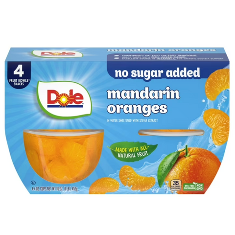 Dole Fruit Bowls, No Sugar Added Mandarin Oranges, 4 Cups