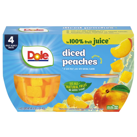 Dole Fruit Bowls, Diced Peaches, 4 Cups