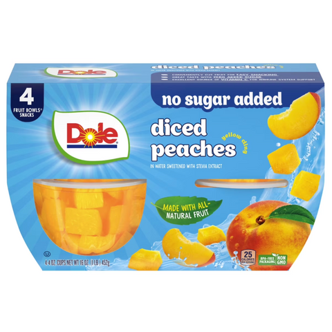 Dole Fruit Bowls, No Sugar Added Diced Peaches, 4 Cups