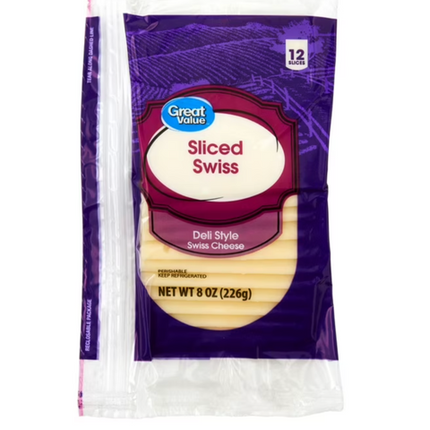 Great Value Swiss Deli Style Sliced Cheese, 8 oz 12 Slices