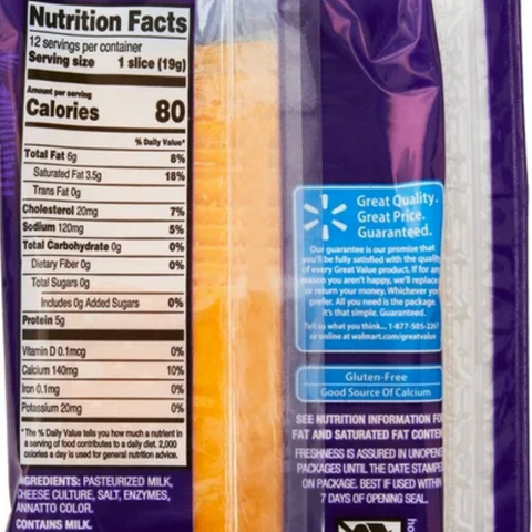 Great Value Sharp Cheddar Deli Style Sliced Cheese, 8 oz, 12 Slices