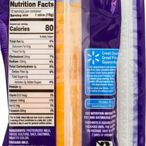 Great Value Mild Cheddar Deli Style Sliced Cheese, 8 oz, 12 Slices