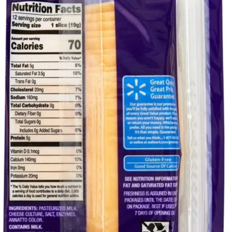Great Value Deli Style Sliced Gouda Cheese, 8 oz, 12 Slices