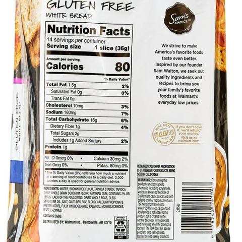 Sam's Choice Gluten-Free White Bread, 18 oz