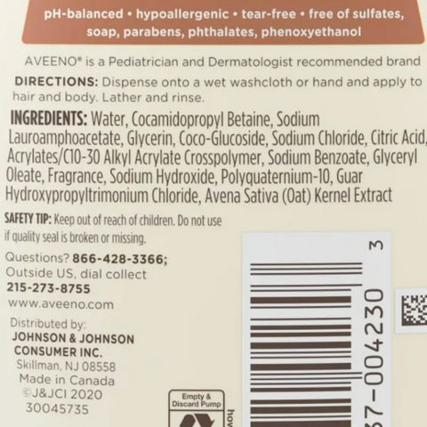 Aveeno Baby Daily Moisture Bath Body Wash & Shampoo, Oat Extract, 12 fl oz