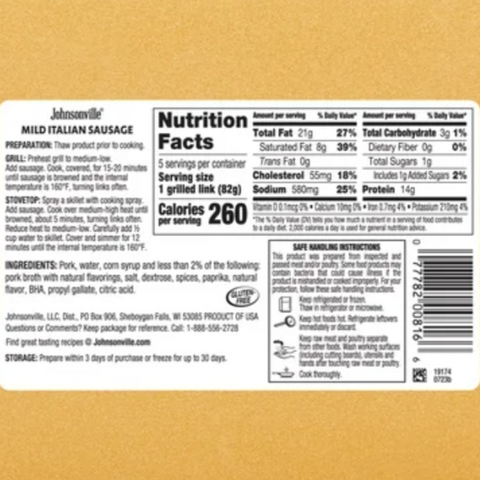 Johnsonville Mild Italian Pork Sausage Links, 19 oz, 5 Count