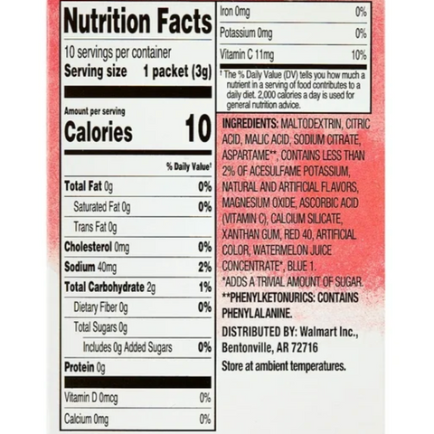 Great Value Sugar-Free Strawberry Watermelon Powdered Drink Mix, 0.11 oz, 10 Count