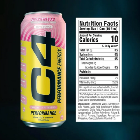 C4 Performance Energy Drink, Strawberry Blast, 16oz