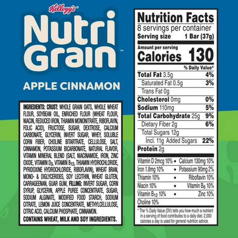 Kellogg's Nutri-Grain Apple Cinnamon Chewy Breakfast Bars, 8 Count