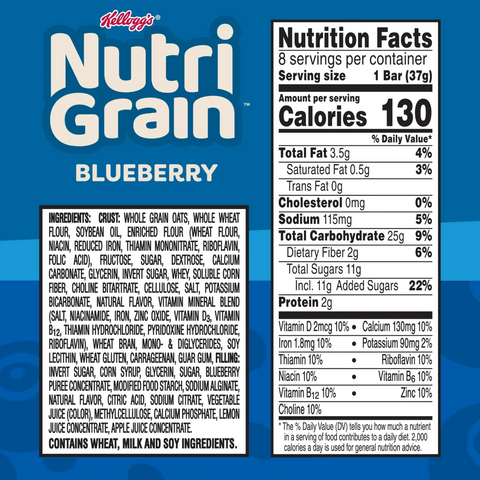 Kellogg's Nutri-Grain Blueberry Chewy Breakfast Bars, 8 Count