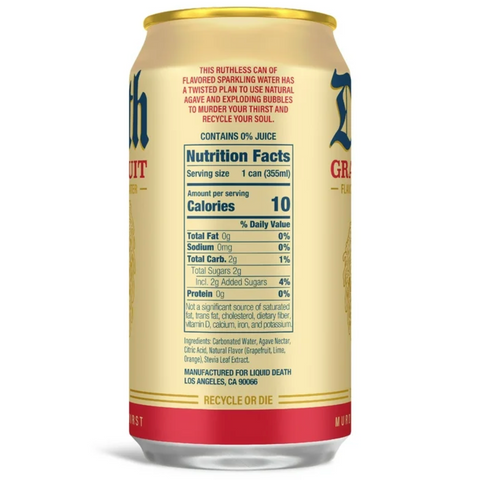 Liquid Death Grave Fruit, Grapefruit-Flavored Sparkling Water, 12oz, 6 Count