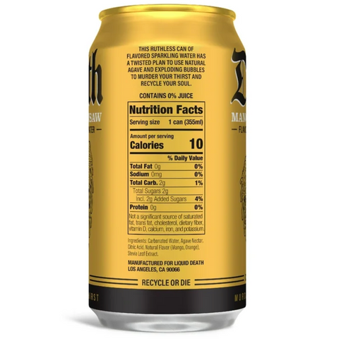Liquid Death Mango Chainsaw, Mango-Flavored Sparkling Water, 12oz, 6 Count