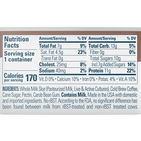Icelandic Provisions Extra Creamy Skyr, Low Fat, Cold Brew Coffee, 4.4 oz