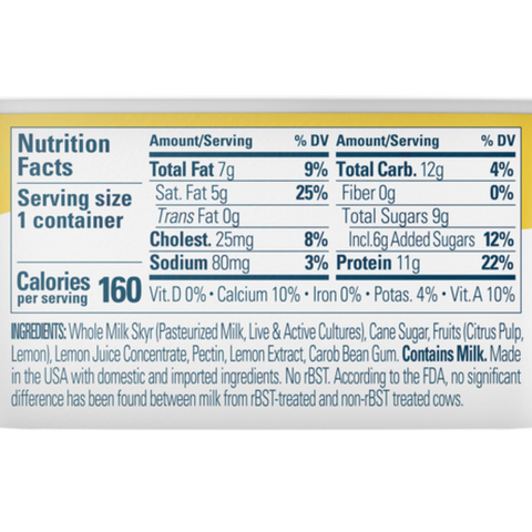 Icelandic Provisions Extra Creamy Skyr, Low Fat, Lemon, 4.4 oz