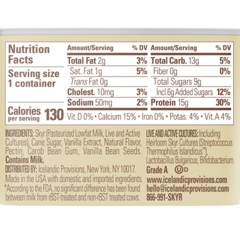 Icelandic Provisions Thick & Creamy Skyr, Low Fat, Vanilla, 5.3 oz