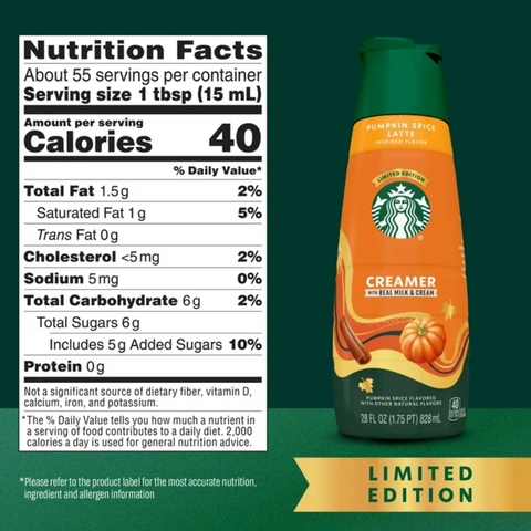 Starbucks Pumpkin Spice Coffee Latte Creamer, 28 fl oz