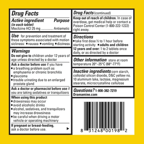 Dramamine All Day Less Drowsy, Motion Sickness Relief, Sensitive Stomach, 8 Count