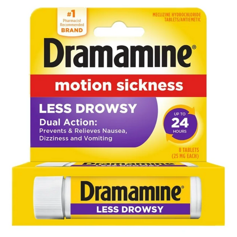 Dramamine All Day Less Drowsy, Motion Sickness Relief, Sensitive Stomach, 8 Count