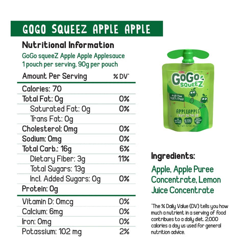 GoGo SqueeZ Fruit on the Go Apple Apple and Apple Cinnamon Snack Pouches, 3.2 oz, 20 Pack