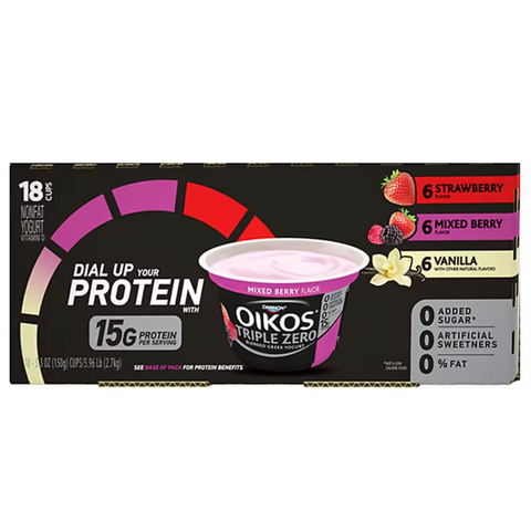 Dannon Oikos Triple Zero Blended Greek Nonfat Yogurt, Variety, 5.3 oz., 18 Count